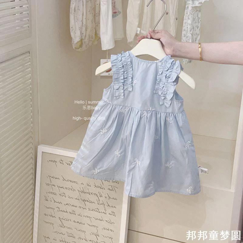 2025年夏季新款满身绣蝴蝶结花边小裙子 女童花边公主裙连衣裙