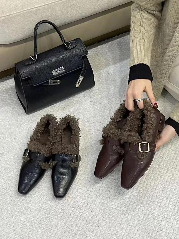 ZZGS·【加绒保暖一字扣毛毛单鞋】·26-589