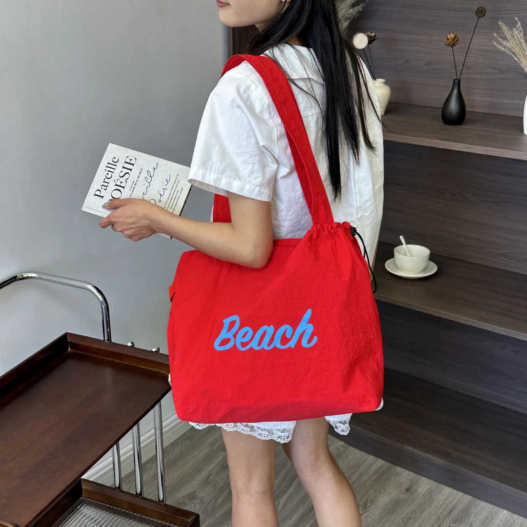 跨境2025韩版新款休闲女大容量单肩百搭简约印花字母牛仔包托特包