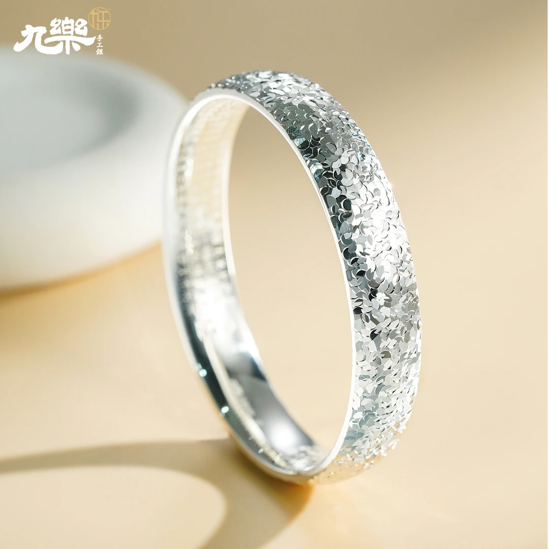 九乐 足银手镯 心经碎冰冰手镯夜店蹦迪氛围感小众首饰闭口轮胎镯