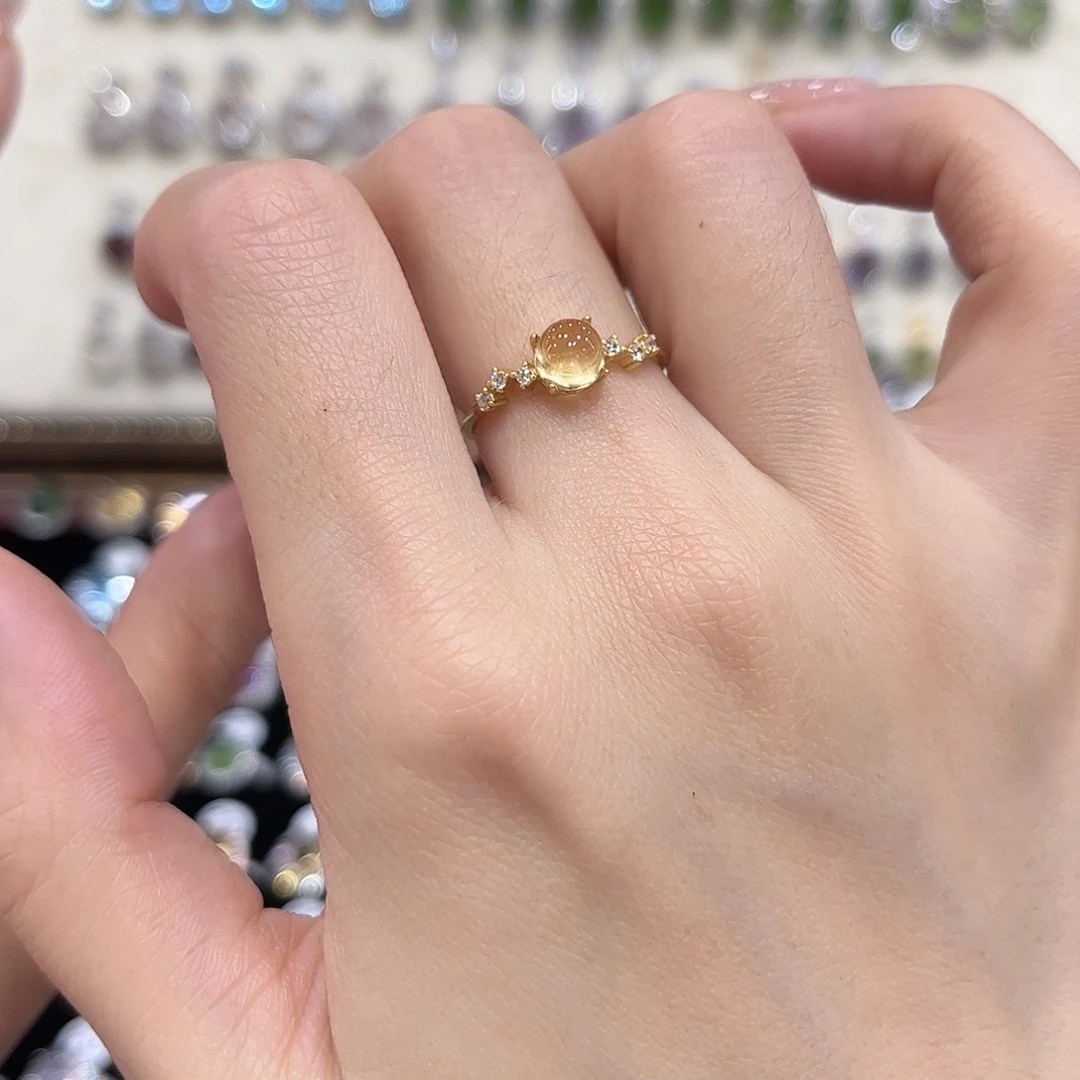 黄晶银S925镶嵌戒指金托不保色