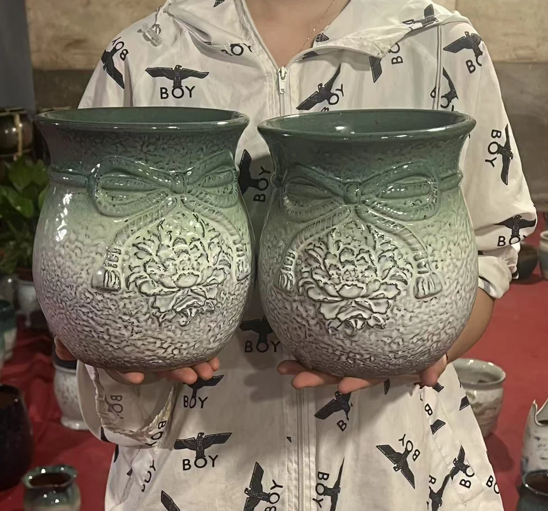 051高端宜兴紫砂粗陶花盆高度21口径17