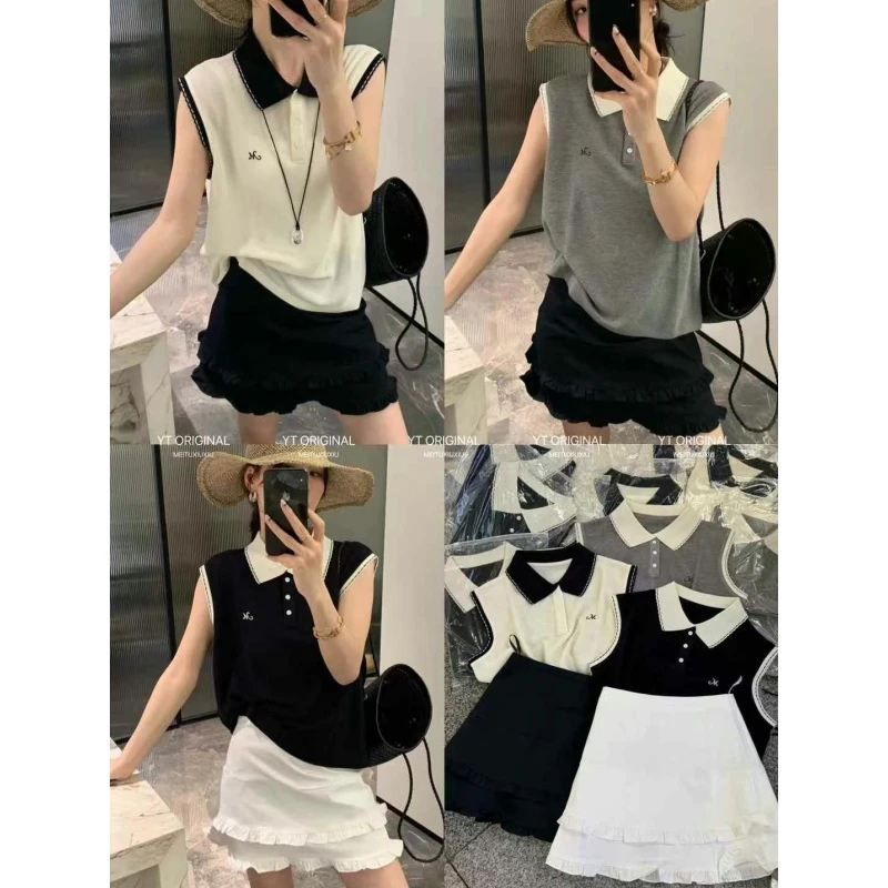 polo夏季短袖个性显瘦T恤2025新款时髦拼接休闲女装百搭翻领上衣