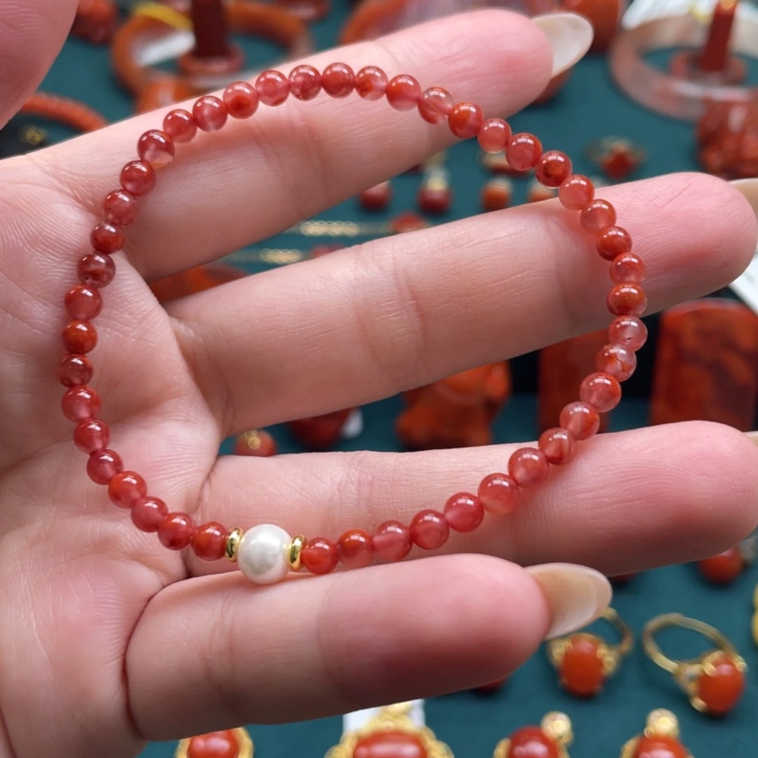 南红玛瑙未镶嵌川料冰飘DIY单圈手串4mm