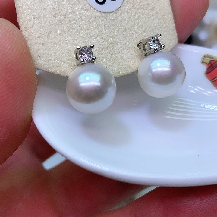 银S925镶嵌耳饰淡水珍珠
