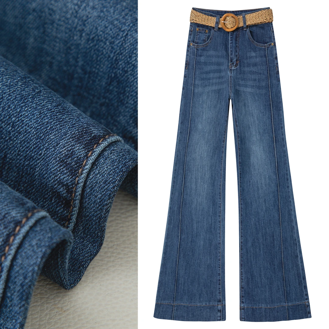 【浅浅专属】高腰阔腿牛仔裤女秋弹力微喇宽松直筒显瘦时尚牛仔7818