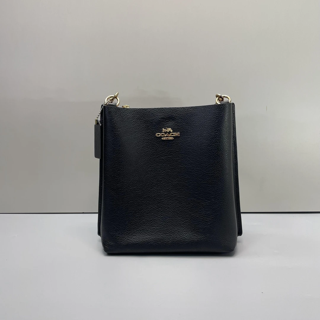 95新 COACH/蔻驰 Mollie 黑色水桶包20x22x11cmD121904