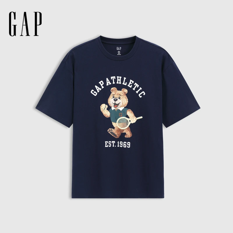 休闲男女装2025春季新款纯棉小熊印花短袖T恤上衣723958