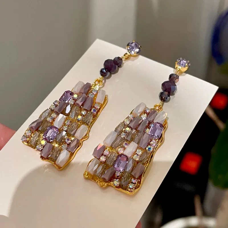 铜合金耳饰 A186 日韩耳环素款欧美轻奢优雅小众紫色饰品长款