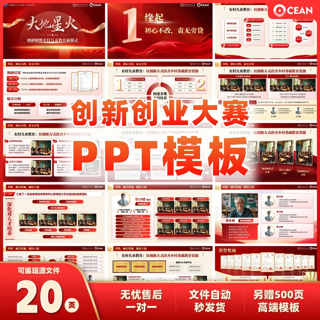 大学生创新创业大赛互联网+挑战杯三创赛项目计划书红色ppt模板