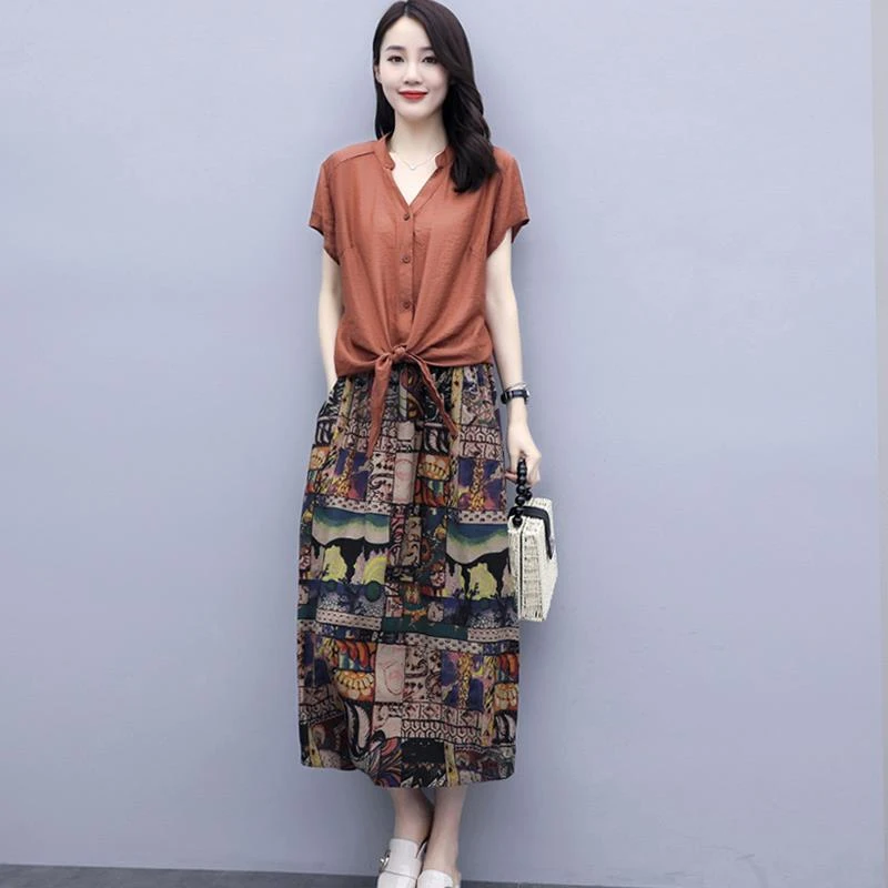 碎花透气连衣裙女两件套2025夏季新款遮肚子显瘦洋气减龄套装裙子