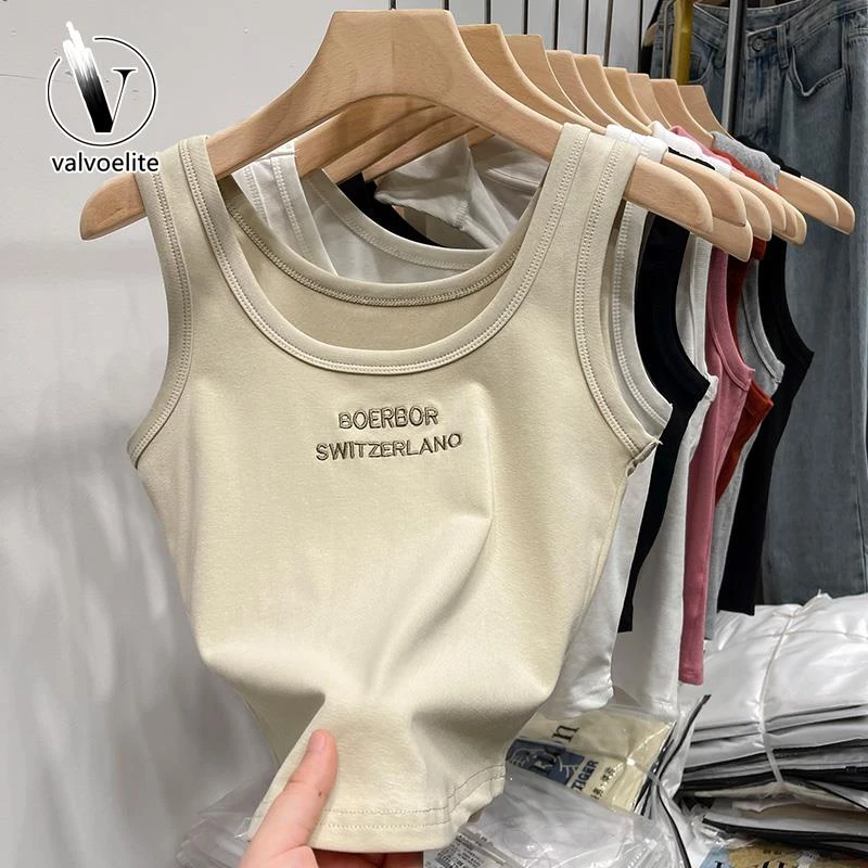 VALVOELITE字母刺绣吊带背心女夏季新款设计感宽肩带短款无袖上衣