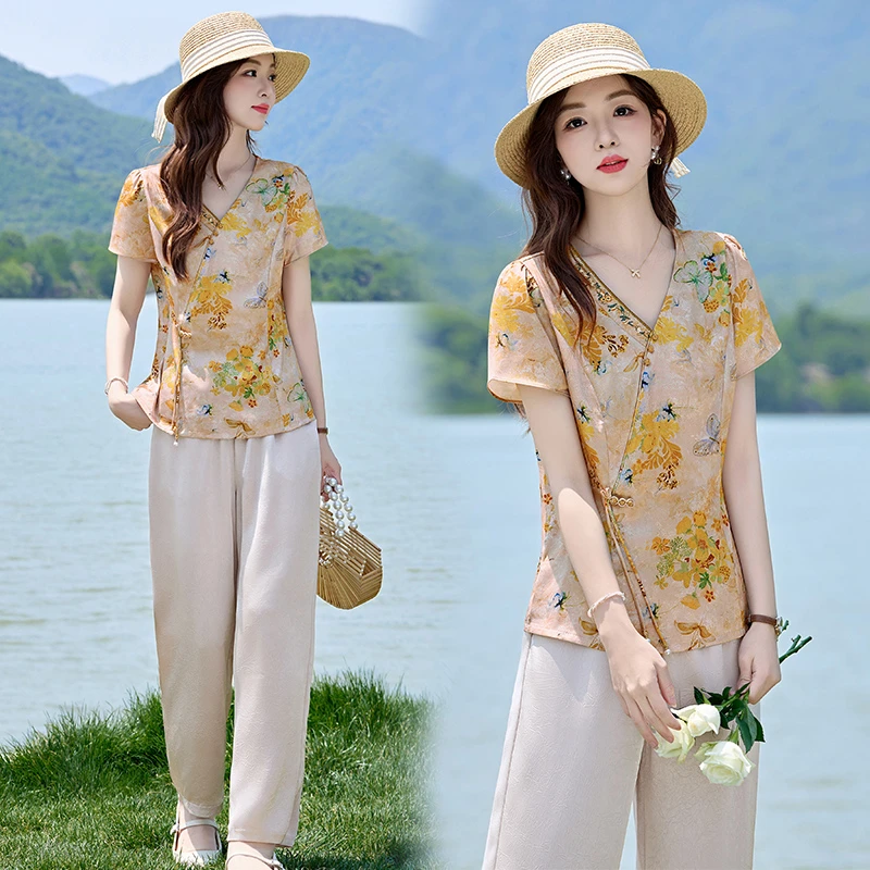 两件套装2025夏季套装洋气女装印花夏装减龄宽松休闲气质显瘦时尚