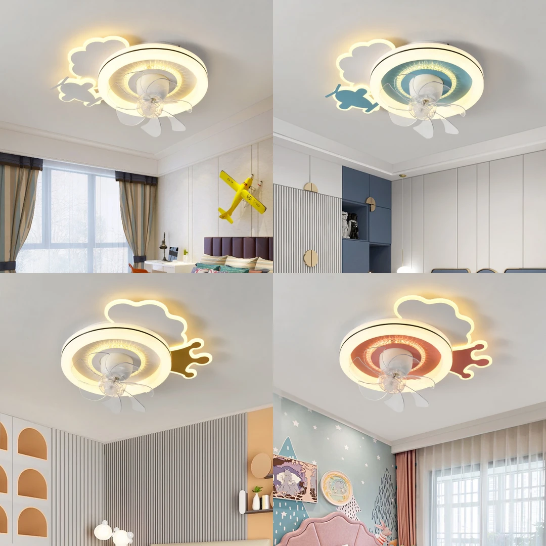 卧室吸顶风扇灯摇头儿童房一体静音男孩女孩房间吸顶灯中山灯具