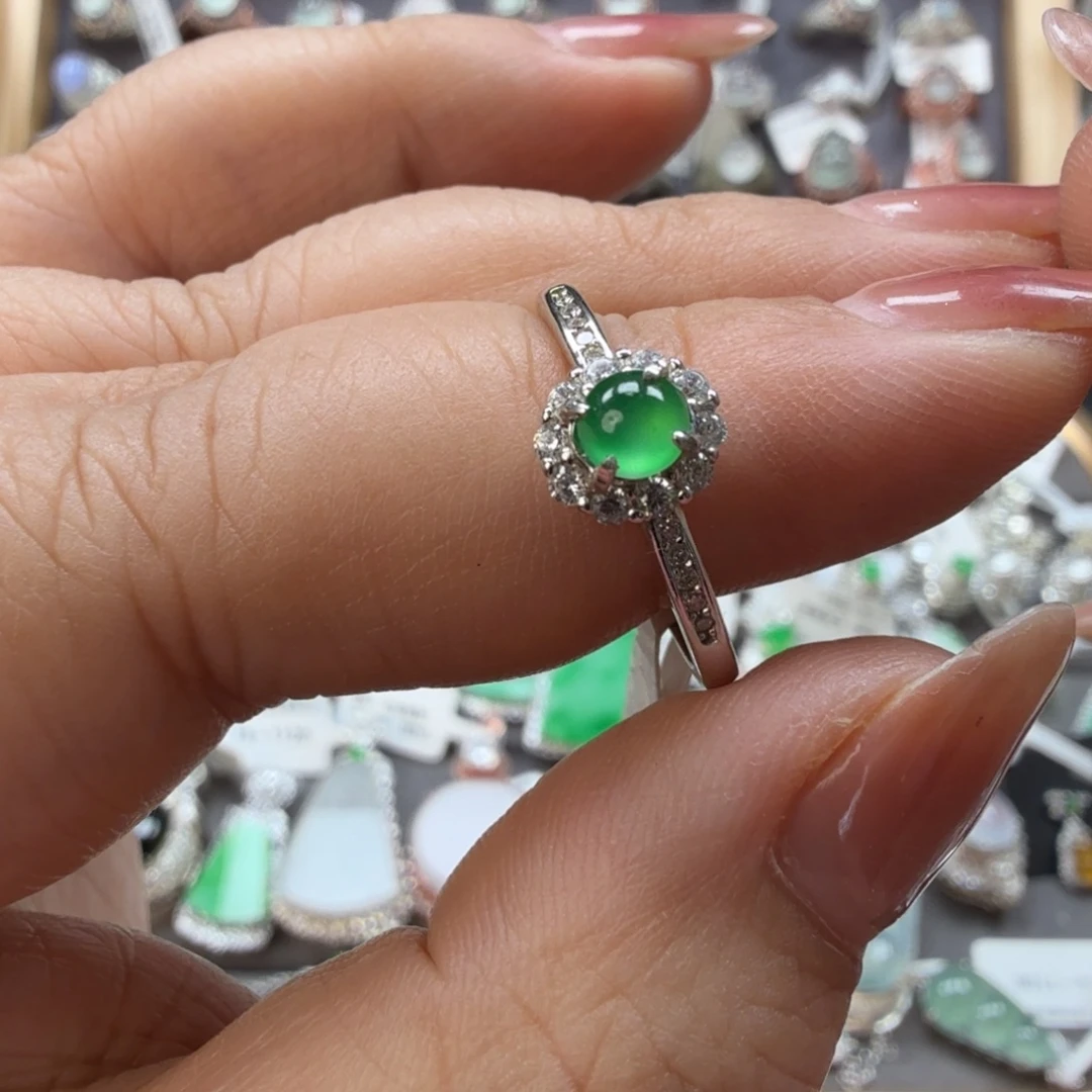 翡翠银S925镶嵌戒指8026