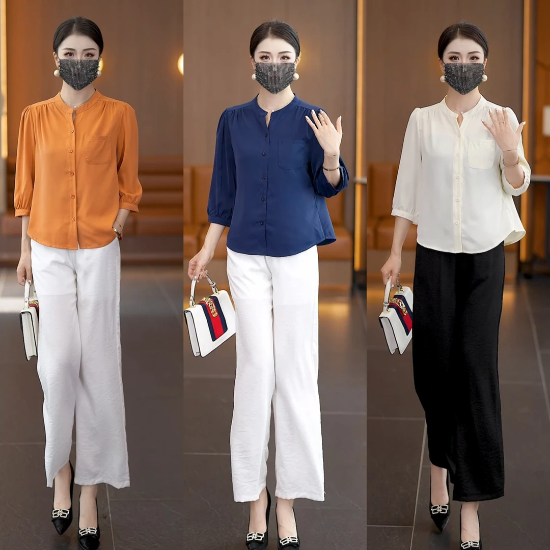 2025年显瘦遮肉立领舒适开衫防晒衣七分袖大码妈妈装女装衬衫815