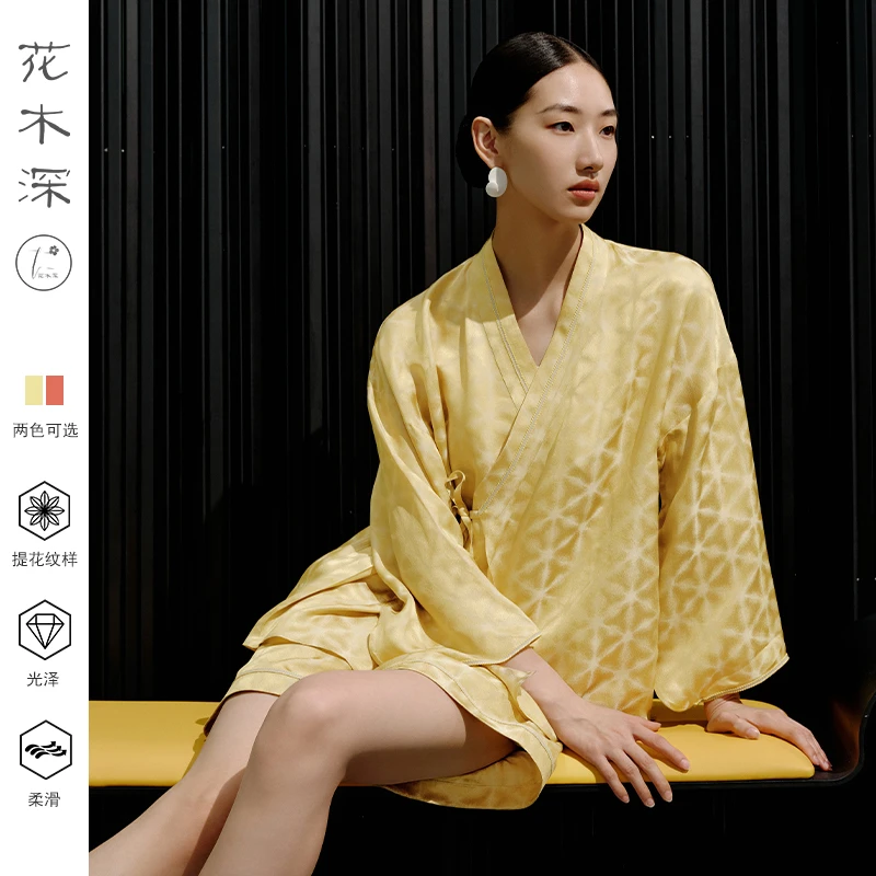 花木深6A级桑蚕丝国风新款上衣交领系带琵琶袖薄中式外套女开衫