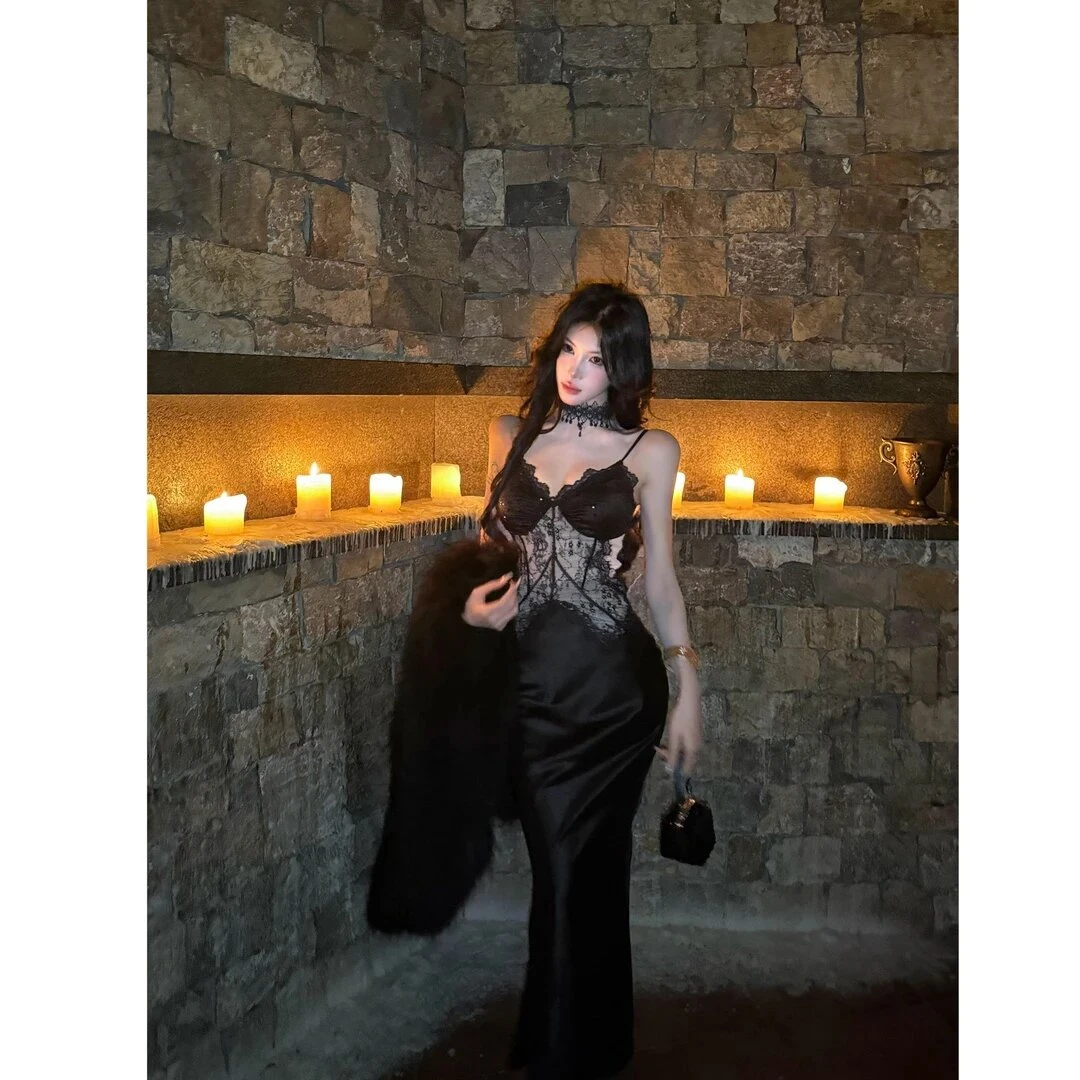 【化茧成蝶】法式轻奢名媛性感辣妹蕾丝拼接连衣裙显瘦收腰百搭裙子