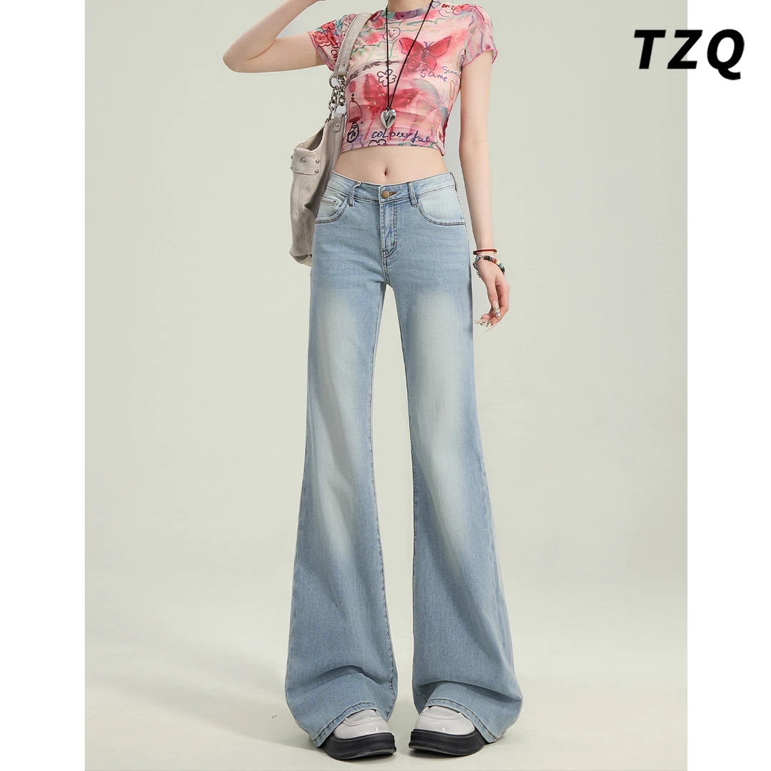 冰蓝色美式2025秋季显瘦喇叭牛仔裤女设计感百搭马蹄裤TZQ2522719