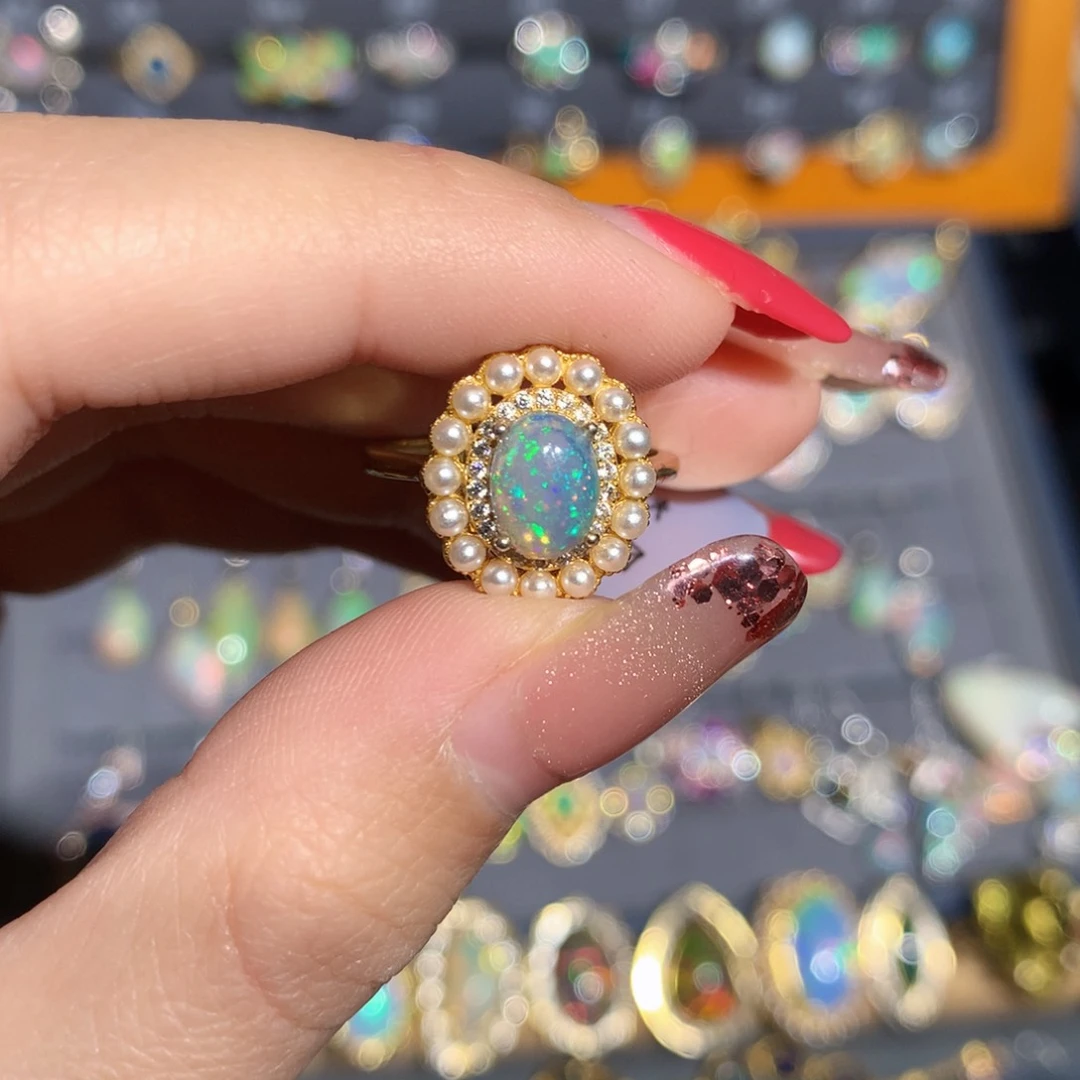 银S925镶嵌欧泊欧泊戒指y