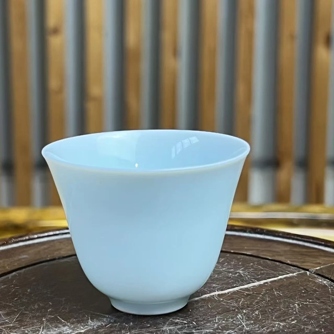 天青色品茗杯铃铛杯玉质感手工礼品自用茶盘茶室必备收藏品