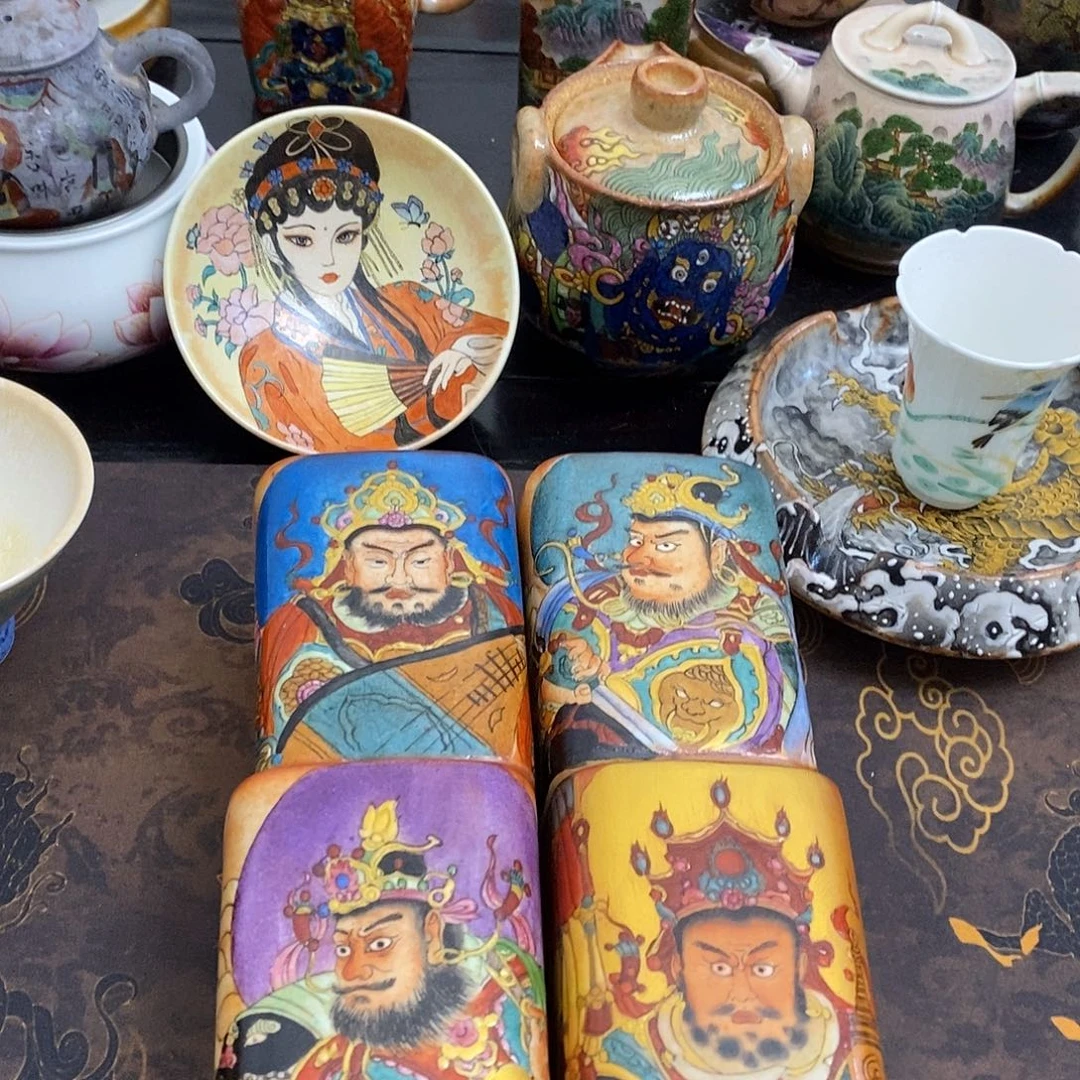 四大天王杯手工手绘制作茶具