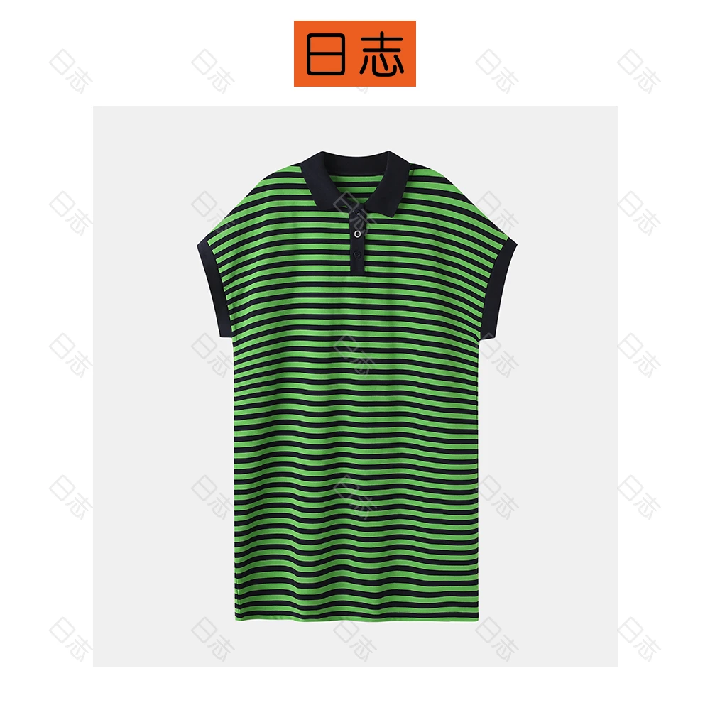 PIPO【现】【学姐】夏百搭polo裙时尚休闲女士条纹宽松连衣裙DDS2L650