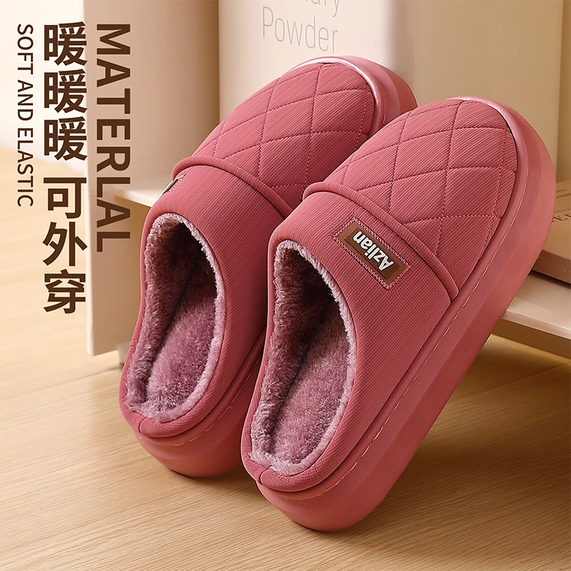 足康乐2025新款女士防水棉拖鞋冬季居家用加绒加厚底情侣保暖棉拖