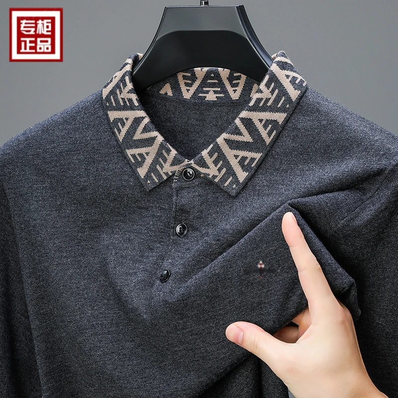 甄选羊毛男士新款羊毛春秋POLO衫翻领休闲百搭长袖T恤薄款商务