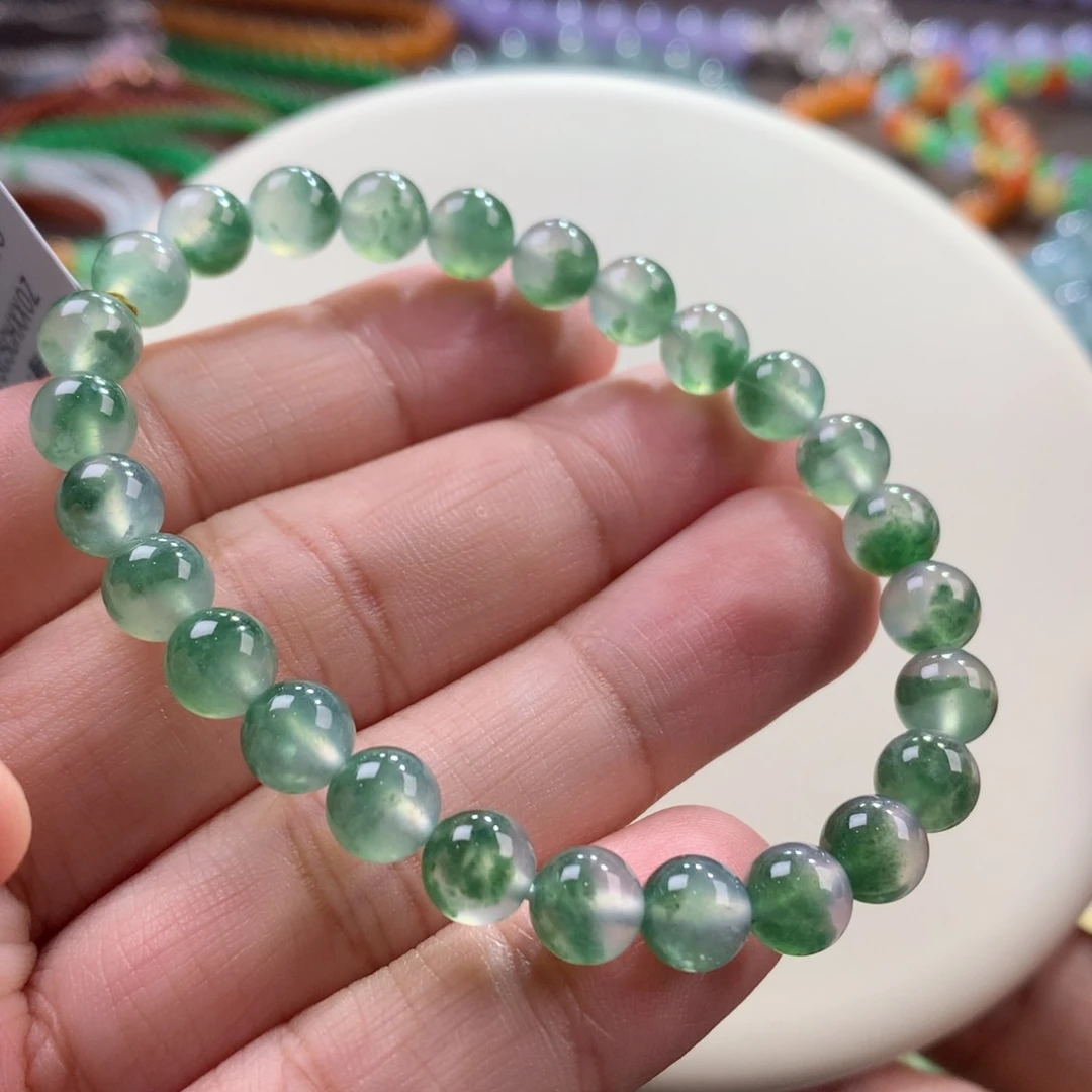未镶嵌手链翡翠高冰西湖龙井飘花手串！巨美 卡6.8