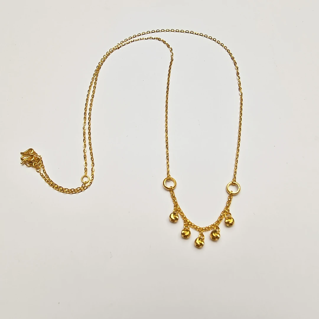 50#足金999 5G硬金工艺 新款黄金圆珠猫眼珠流苏项链套链