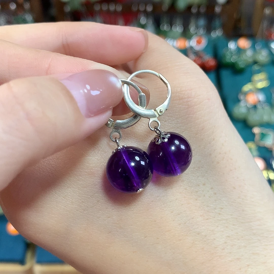 紫晶耳饰银S925镶嵌卡12左右