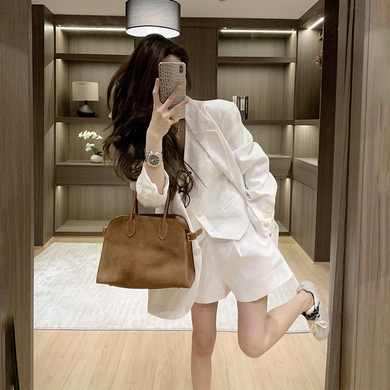 2025夏季棉麻新款透气时尚套装女气质显瘦百搭高腰短裤休闲三件套