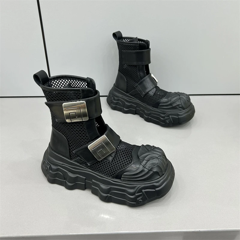 欧货2025春夏新款个性潮流厚底透气网靴马丁靴百搭机车休闲凉靴女