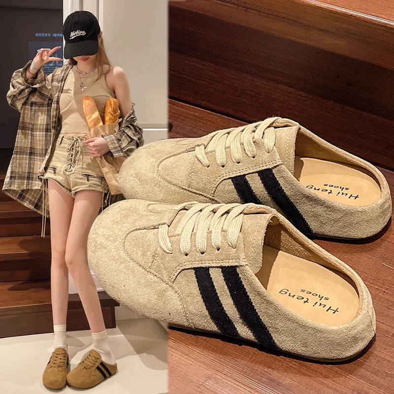 勃肯鞋包头半拖鞋女2025新款外穿复古德训无后跟一脚蹬懒人休闲鞋