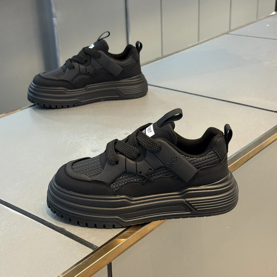 增高低帮通用皮革拼接板鞋休闲鞋百搭厚底潮鞋春季