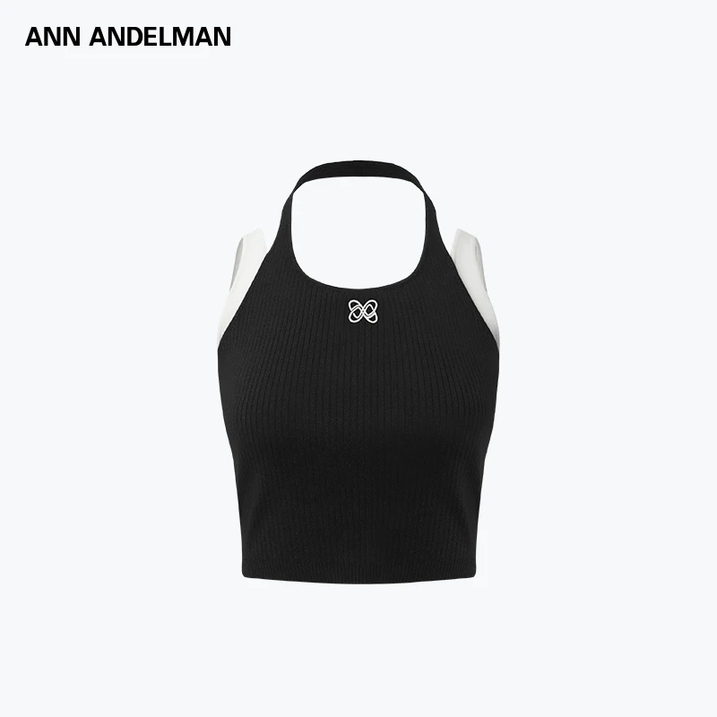 ANN ANDELMAN25秋季 假两件挂脖无袖短款吊带闪闪背心
