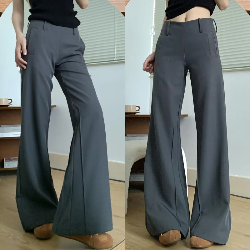 灰色微喇西装裤女春秋2025新款高腰显瘦垂坠感休闲马蹄阔腿裤夏季
