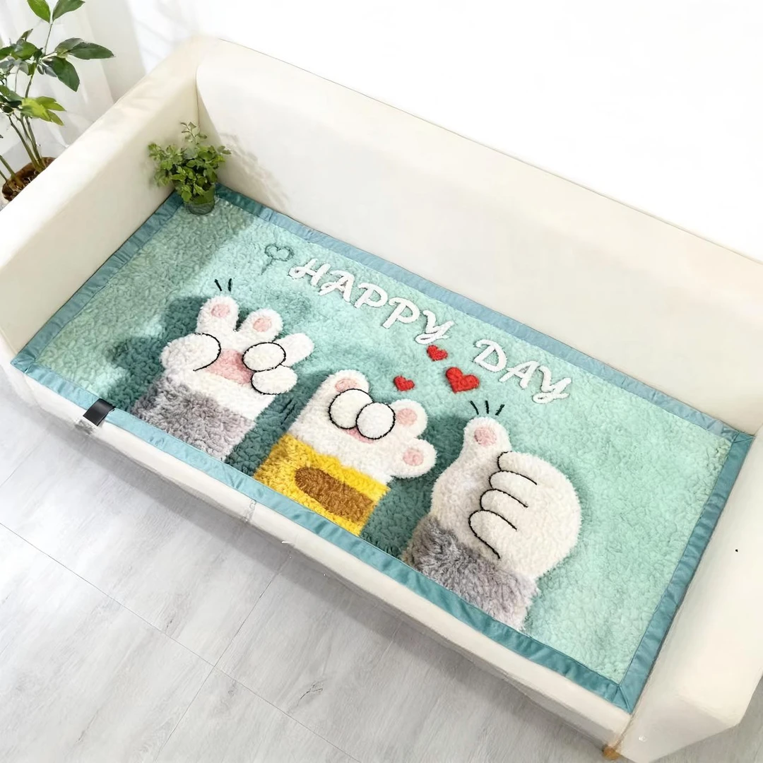 可爱猫爪-浅青色加厚毛绒沙发垫90*200cm