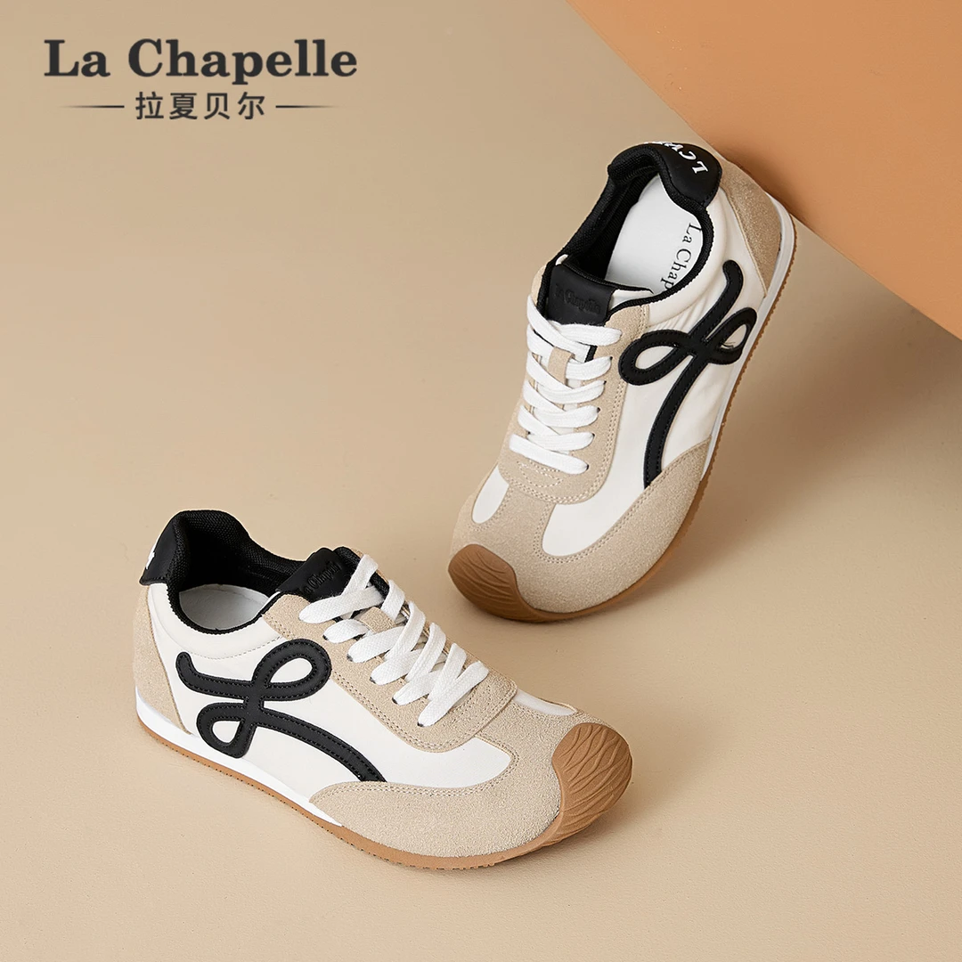 拉夏贝尔2025秋季新款鞋子女ins潮牌百搭拼色小众百搭休闲德训鞋