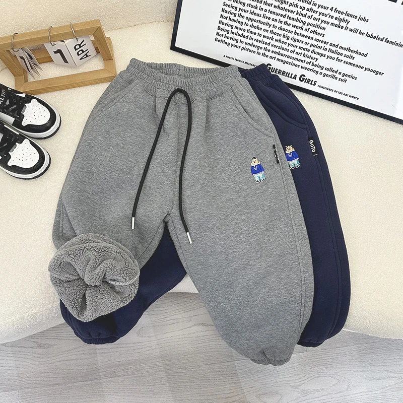 儿童加绒裤子冬装新款童装男童秋冬保暖休闲裤女宝宝中小童长裤潮
