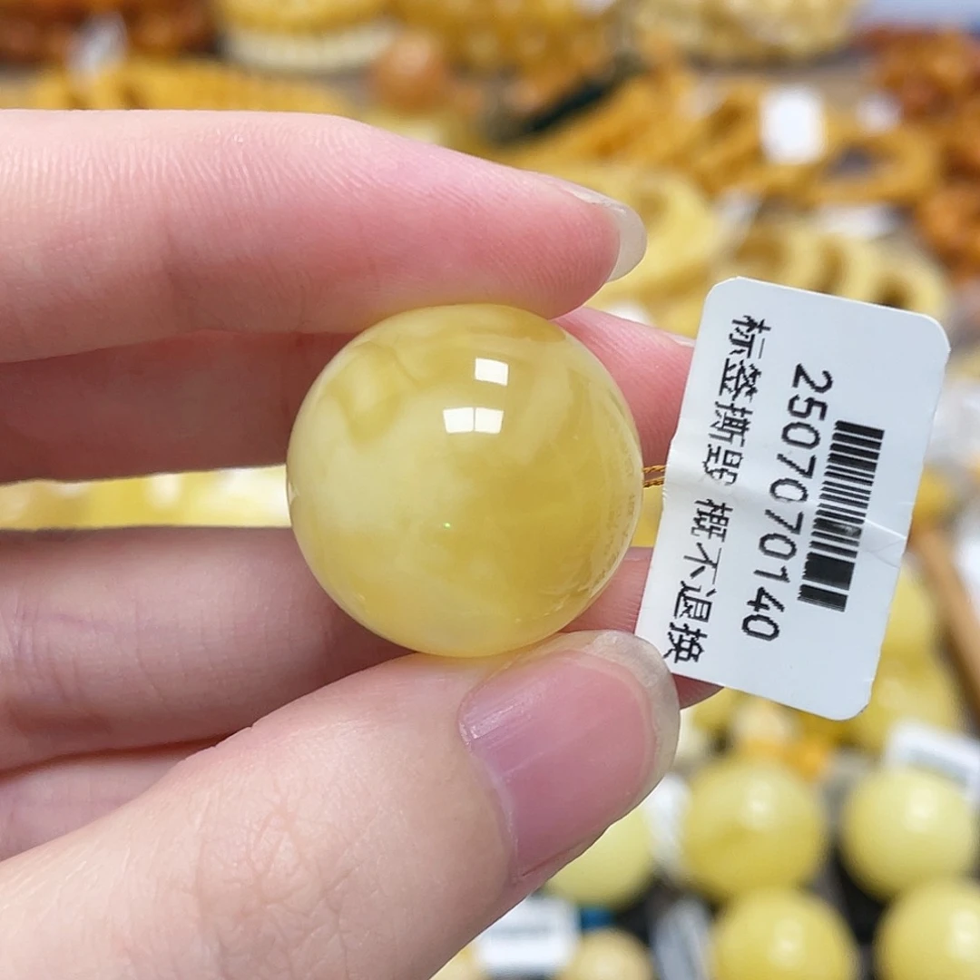 蜜蜡未镶嵌珠宝奇石圆珠满蜜满蜡荧光溶洞22m m