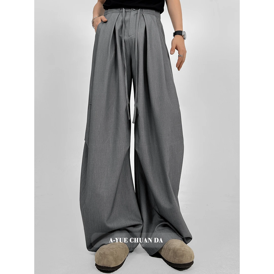 AYUE春夏新款潮流复古高级感褶皱立体宽松垂感阔腿百搭休闲长裤