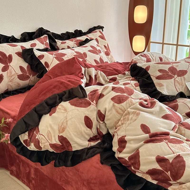 路约威格加厚牛奶绒四件套冬季珊瑚绒新款双面法兰绒床上用品床单