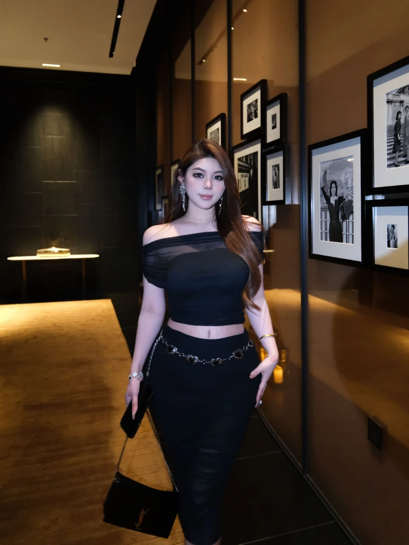 胖婷大码定制胖mm「暗香疏影」夏季辣妹松弛感高弹网纱三件套长裙