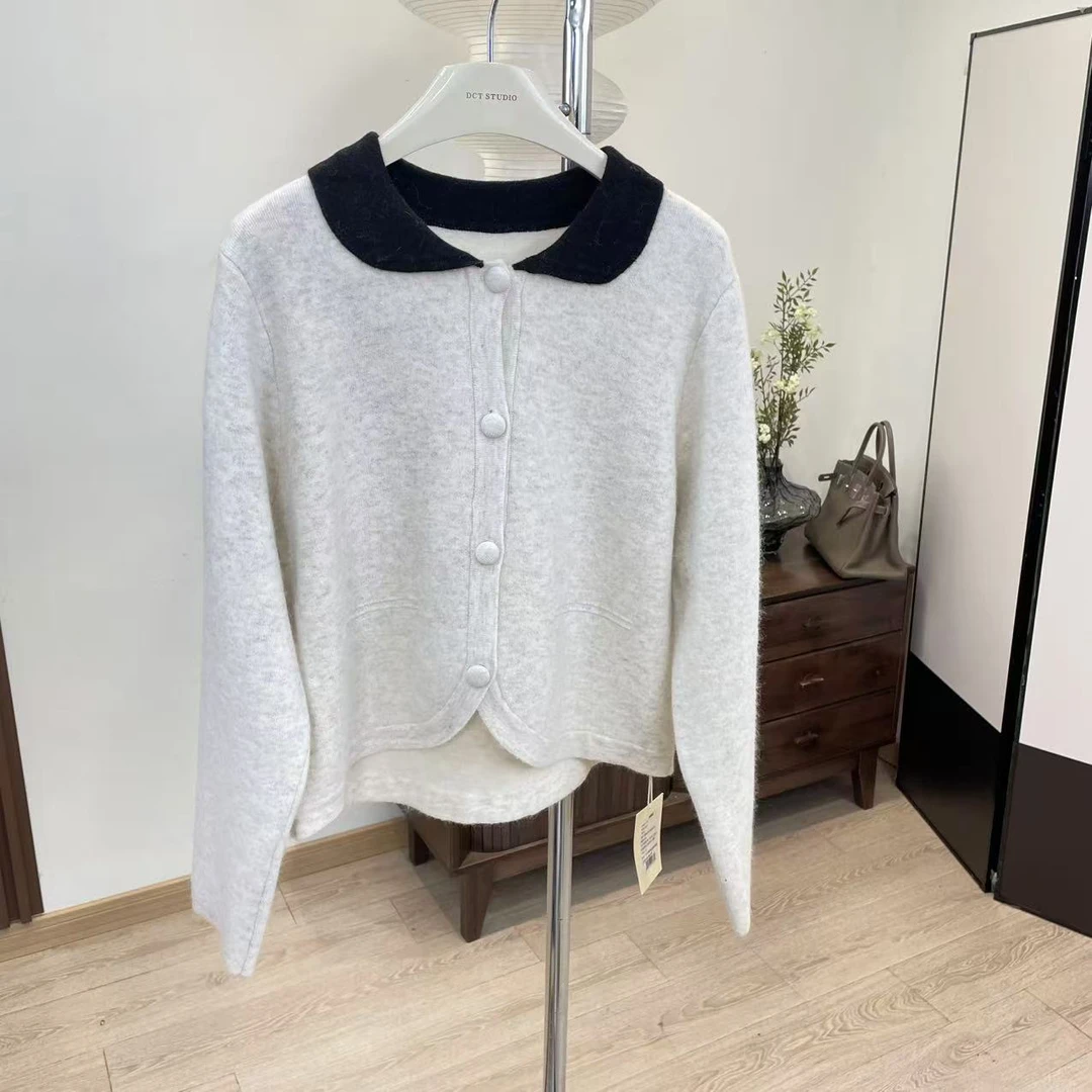 针织衫-5776宽松显瘦拼色减龄开衫