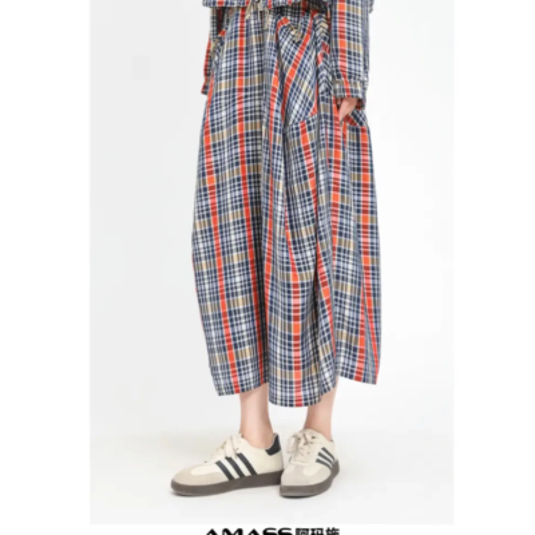 AMASS/阿玛施5200277 新款格纹半身裙气质春季国风中长款女