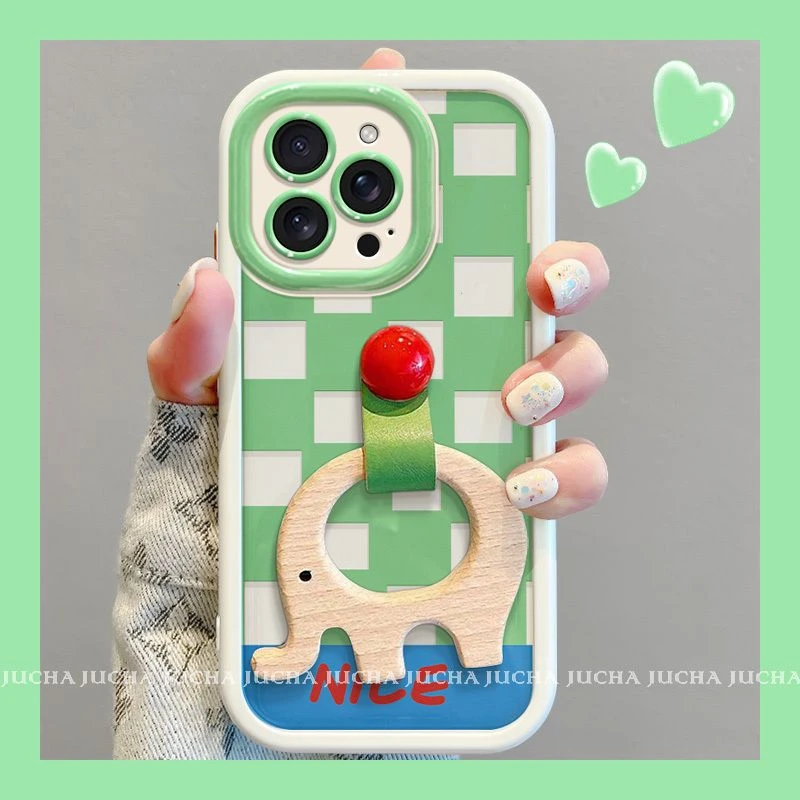 格纹可爱大象适用苹果16pro手机壳新款华为mate70个性小米15VIVO