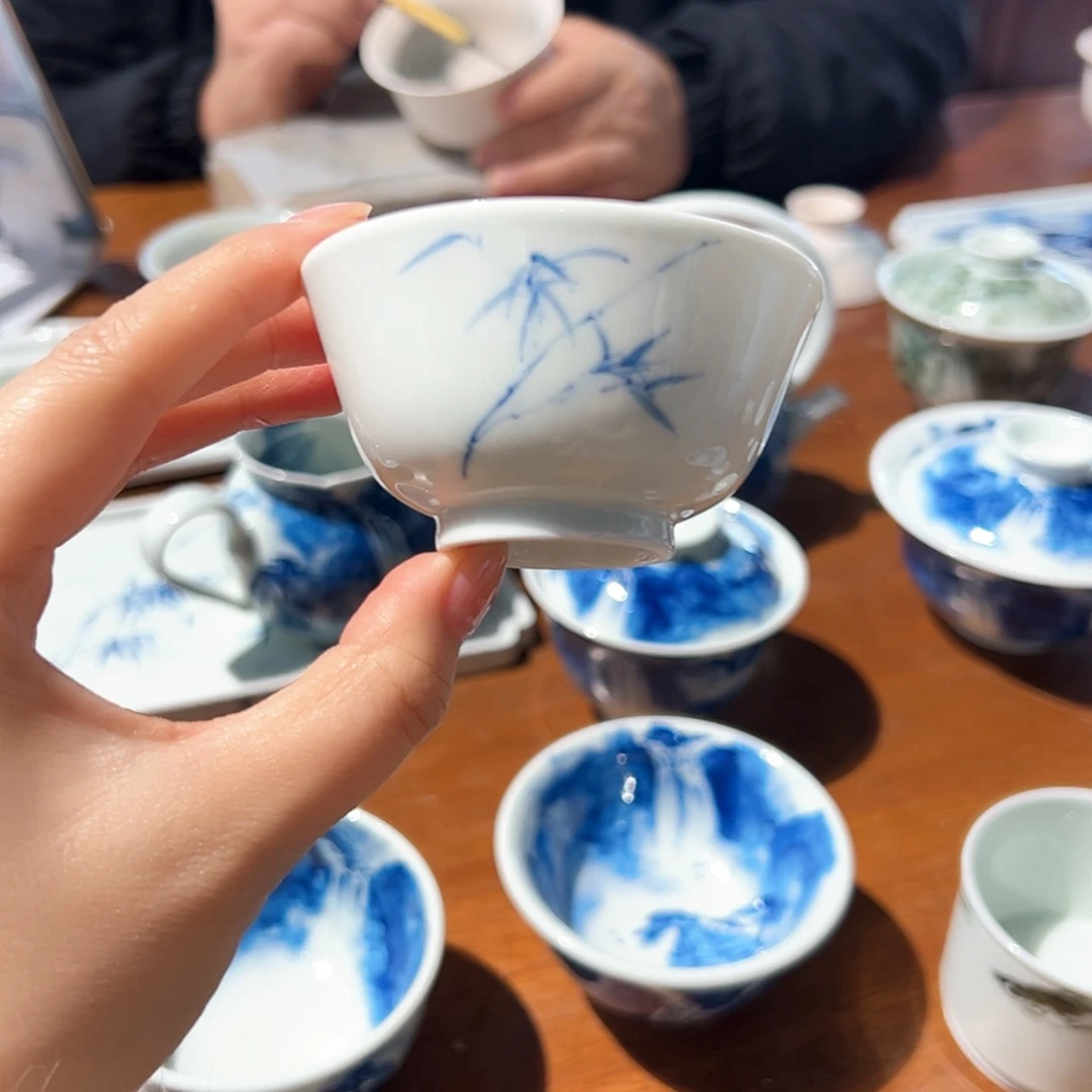 杯青花手绘山水主人杯