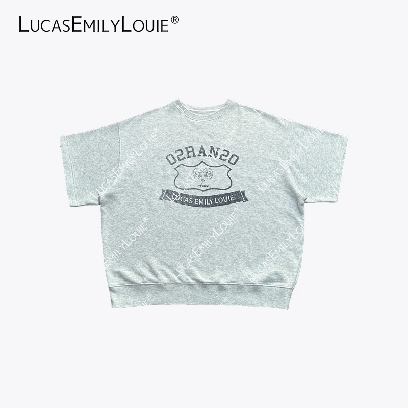 LUCASEMILYLOUIE 复古简约休闲圆领套头棉质短袖卫衣2510215